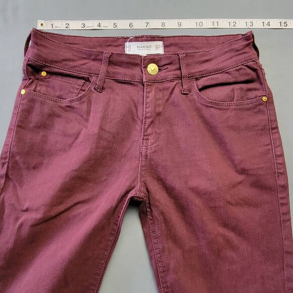 Mango Denim & Tees Low Rise Skinny Jeans Women's 2 Plum Burgundy Classic Rivets - Picture 5 of 11